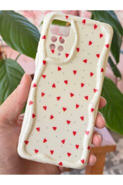 Fibaks Redmi Note 11 Pro/12 Pro 4G Kılıf Kamera Korumalı Dalga Kenarlı Kırmızı Kalp Desenli Silikon Kapak