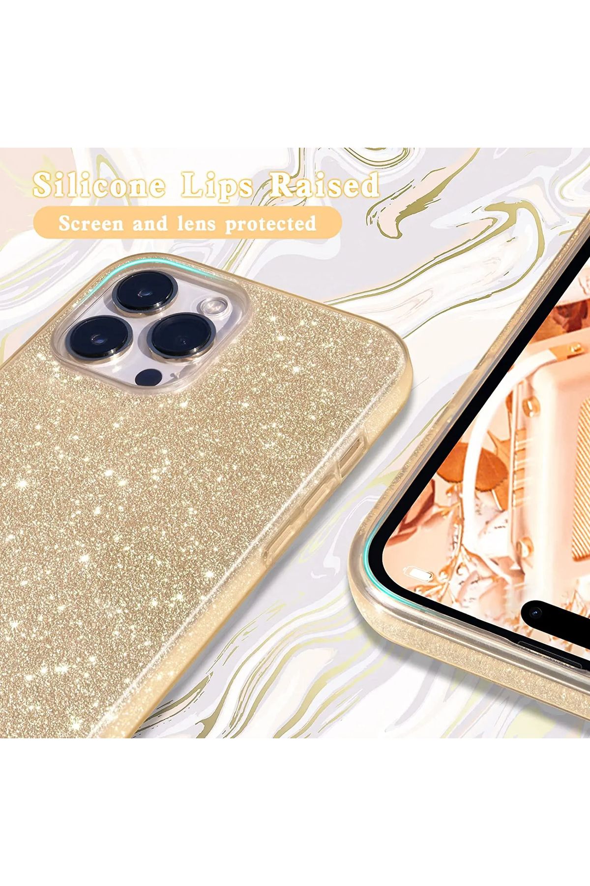 GRABONO Apple iPhone 13 Pro Kılıf Parlak Simli Muhteşem Görünüm, Sert ve Dayanıklı - Görsel 7