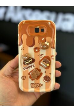 Fibaks Galaxy J7 Prime Kılıf Tasarımlı Desenli Kamera Korumalı Ayıcık Bisküvi Renkli Cofffe Silikon Kapak