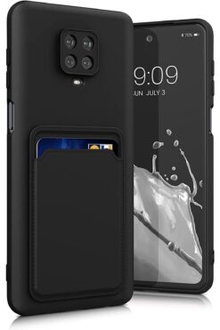 Fibaks Redmi Note 9 Pro Kılıf Kamera Korumalı Kartlıklı Cüzdanlı Kırmızı Tuşlu Siyah Silikon Kapak