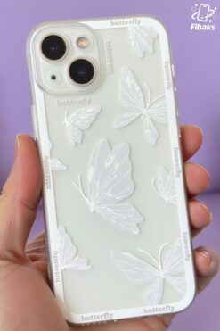 Fibaks İphone 15 Uyumlu Kılıf Tasarımlı Desenli Kamera Korumalı Şeffaf Kelebek Esnek Yumuşak Silikon Kapak