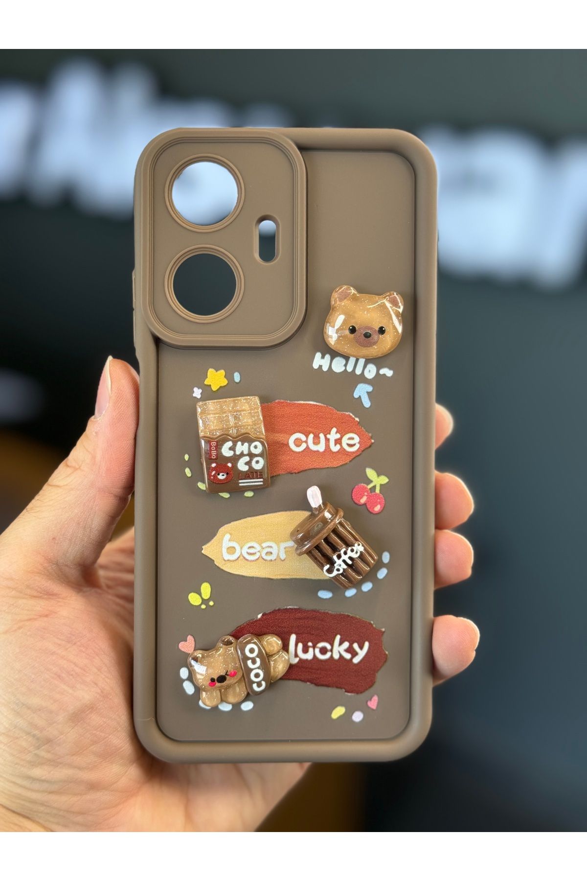 Fibaks Realme C55 Uyumlu Kılıf Tasarımlı Desenli Kamera Korumalı Ayıcık Kahve Renkli Yumuşak Silikon Kapak