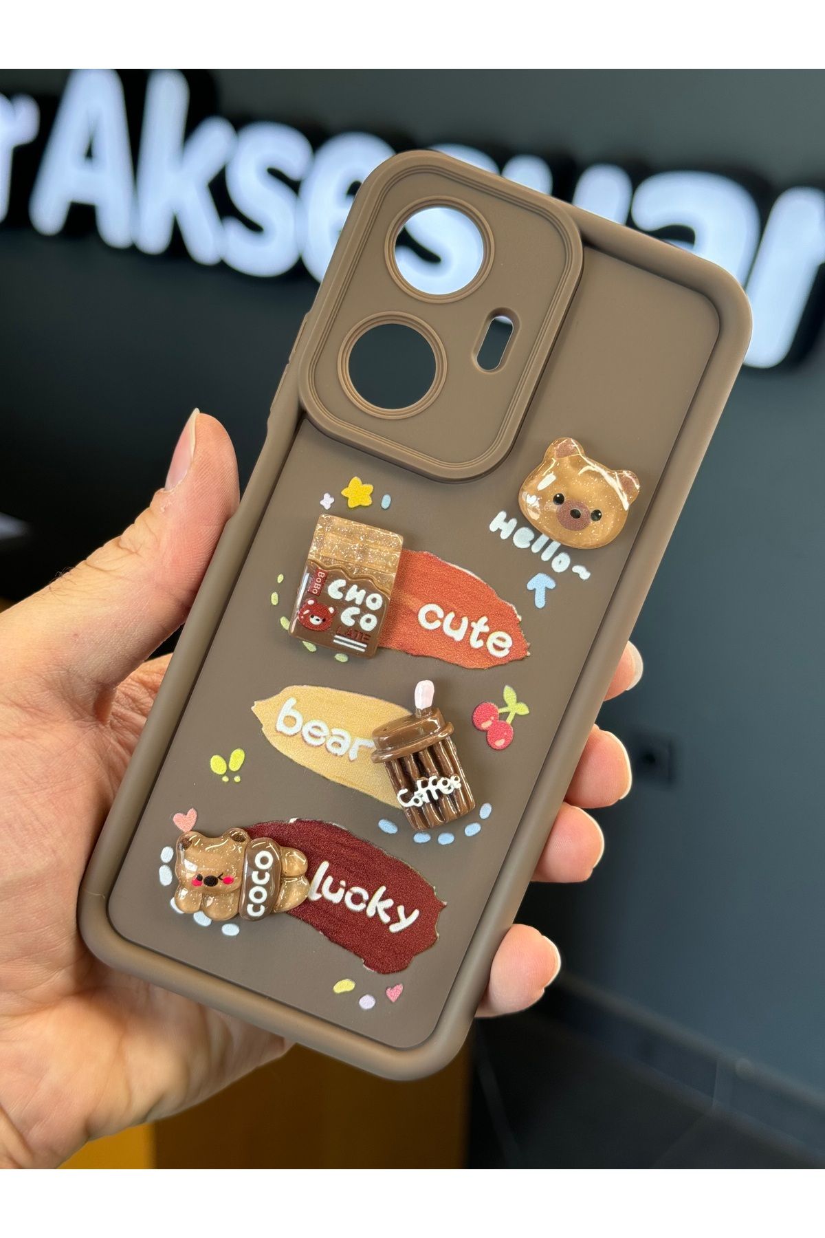 Fibaks Realme C55 Uyumlu Kılıf Tasarımlı Desenli Kamera Korumalı Ayıcık Kahve Renkli Yumuşak Silikon Kapak - Görsel 2