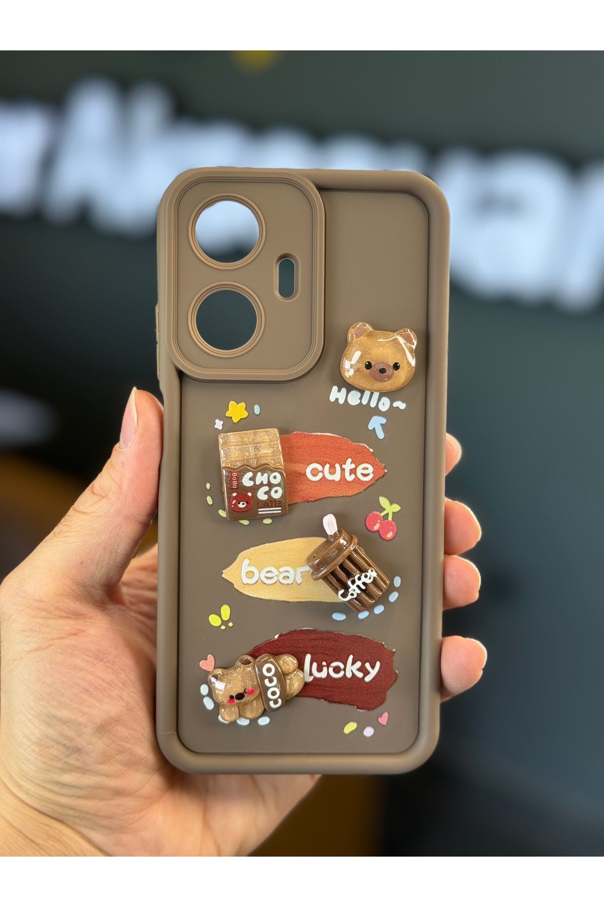 Fibaks Realme C55 Uyumlu Kılıf Tasarımlı Desenli Kamera Korumalı Ayıcık Kahve Renkli Yumuşak Silikon Kapak - Görsel 3