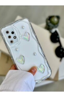 Go Aksesuar Samsung Galaxy A32 Uyumlu 3d İNCİLİ KALP Oyuncak Tasarımlı Silikon Kılıf