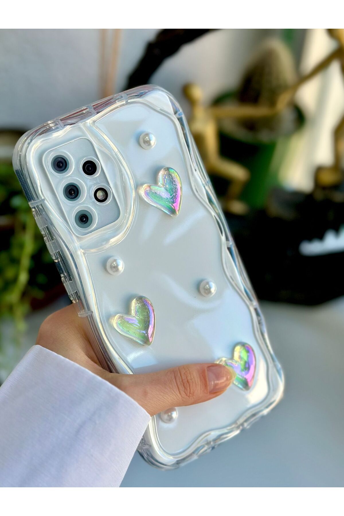 Go Aksesuar Samsung Galaxy A32 Uyumlu 3d İNCİLİ KALP Oyuncak Tasarımlı Silikon Kılıf - Görsel 2