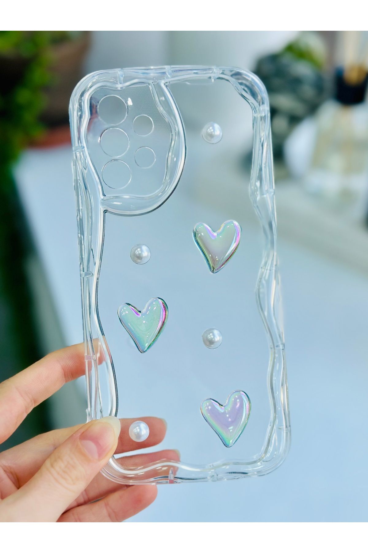 Go Aksesuar Samsung Galaxy A32 Uyumlu 3d İNCİLİ KALP Oyuncak Tasarımlı Silikon Kılıf - Görsel 3