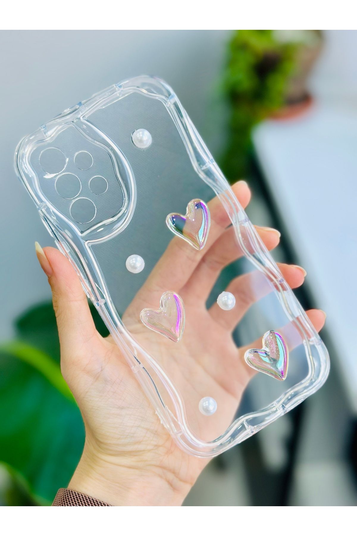 Go Aksesuar Samsung Galaxy A32 Uyumlu 3d İNCİLİ KALP Oyuncak Tasarımlı Silikon Kılıf - Görsel 4