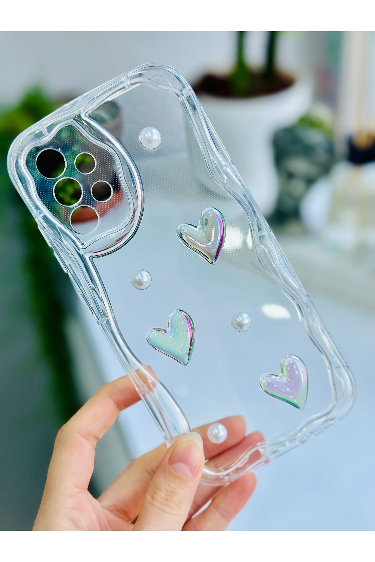 Go Aksesuar Samsung Galaxy A32 Uyumlu 3d İNCİLİ KALP Oyuncak Tasarımlı Silikon Kılıf - Görsel 5