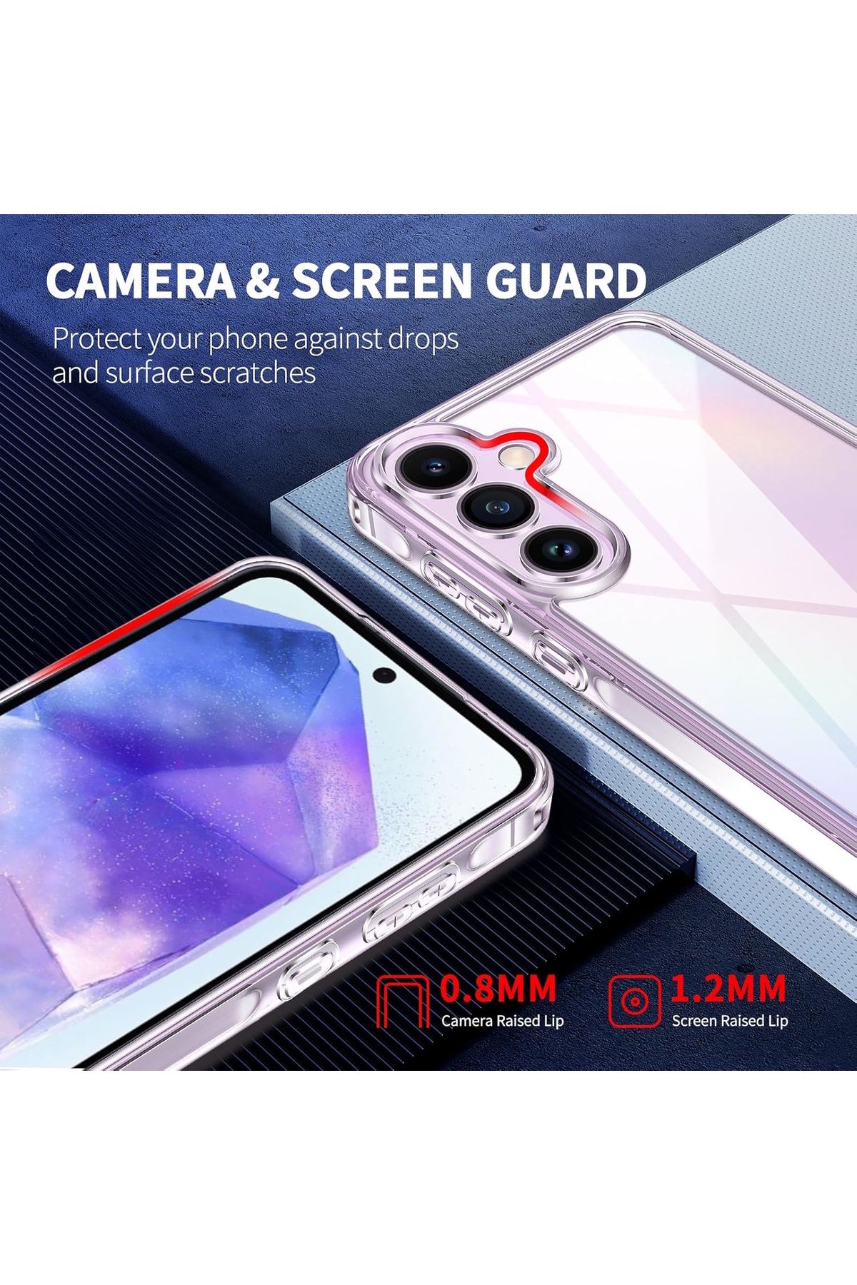 m.tk moveteck Samsung Galaxy A55 Kılıf Kamera Çıkıntılı Korumalı Yumuşak Şeffaf Silikon +9h Ekran Koruyucu Cam Set - Görsel 3