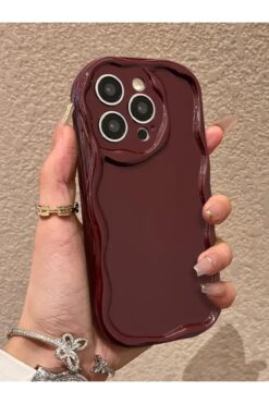KVK PRİVACY İphone 14 Pro Max Uyumlu Kılıf Dalgalı Kenarlı Darbelere Karşı Dayanıklı Yumuşak Silikon Kapak Bordo