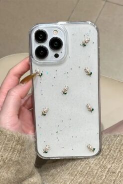 KVK PRİVACY Apple iPhone 16 Pro Uyumlu Kılıf Simli Gül Darbeye Karşı Dayanıklı Yumuşak Silikon Kapak