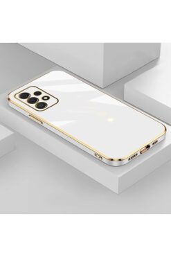 Fibaks Samsung Galaxy A72 Parlak Renkli Kenarlı Şık Tarz Altın Işlemeli Kamera Korumalı Bark Kapak (Uyumlu)