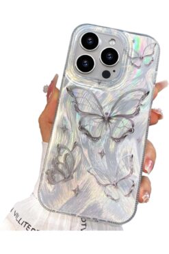 KVK PRİVACY Apple iPhone 13 Pro Uyumlu Tüylü Kelebek Hologramlı Kılıf Darbeye Karşı Dayanıklı Kapak
