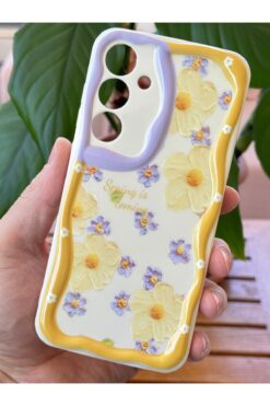 Fibaks Galaxy A54 Uyumlu Kılıf Tasarımlı Desenli Kamera Korumalı Papatya Çiçek Renkli Silikon Kapak