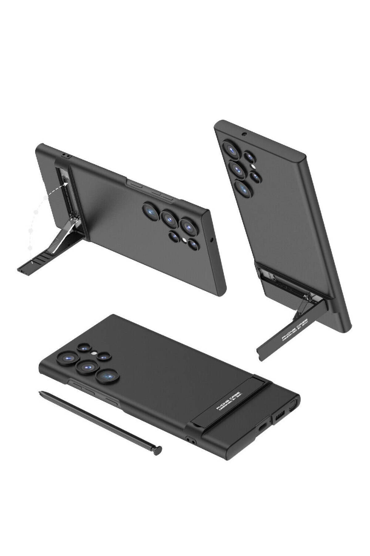 ZM STORE Galaxy S24 Ultra Uyumlu Kılıf Kamera Korumalı Mat Pürüzsüz Dikey Standlı Sert Ays Kapak