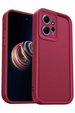 Fibaks Xiaomi Redmi Note 12 4G Uyumlu Kılıf Kamera Korumalı Yumuşak Dokulu Darbe Emici Bordo Silikon Kapak