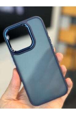 Fibaks Iphone 15 Pro Uyumlu Kılıf Metal Çerçeve Hassas Butonlu Renkli Buzlu Şeffaf Transparan Kapak