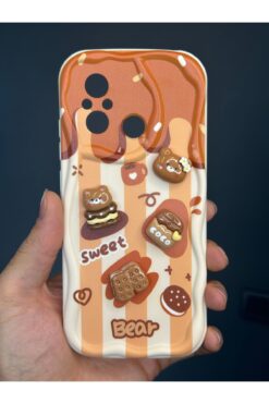 Fibaks Redmi 12c Uyumlu Kılıf Tasarımlı Desenli Kamera Korumalı Ayıcık Bisküvi Renkli Cofffe Silikon Kapak