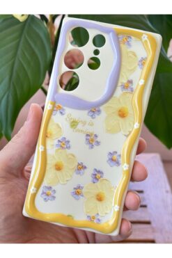Fibaks Samsung Galaxy S23 Ultra Kılıf Tasarımlı Desenli Kamera Korumalı Papatya Çiçek Renkli Silikon Kapak