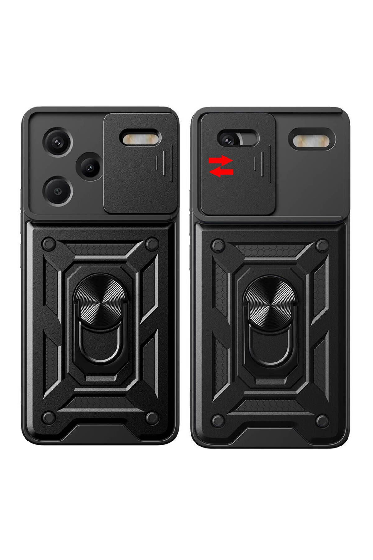 Fibaks Redmi Note 13 Pro Plus | Kılıf Kamera Korumalı Sürgülü Yüzüklü Armor Tank Kapak - Görsel 2