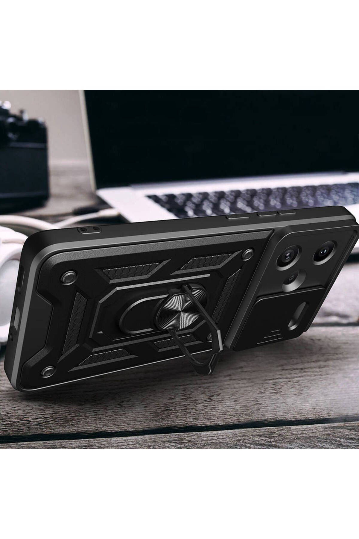 Fibaks Redmi Note 13 Pro Plus | Kılıf Kamera Korumalı Sürgülü Yüzüklü Armor Tank Kapak - Görsel 4