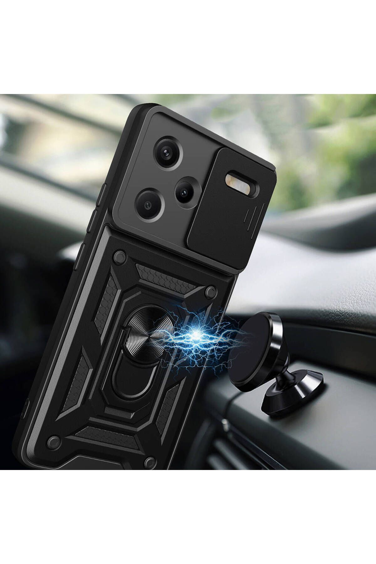 Fibaks Redmi Note 13 Pro Plus | Kılıf Kamera Korumalı Sürgülü Yüzüklü Armor Tank Kapak - Görsel 5