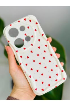 Go Aksesuar Xiaomi Redmi Note 13 Pro 4g Uyumlu Kırmızı Kalpler Tasarımlı Baskılı Silikon Kılıf