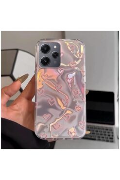 Pro Aksesuar Xiaomi Redmi 12 Uyumlu Kılıf Kalp Desenli Silikon Kılıf Pembe