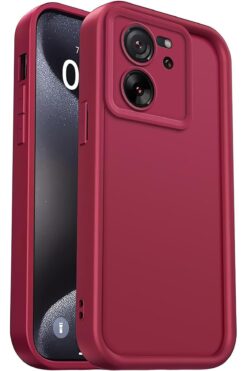 Fibaks Xiaomi Mi 13T - 13T Pro Uyumlu Kılıf Kamera Korumalı Yumuşak Dokulu Darbe Emici Bordo Silikon Kapak
