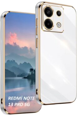 Fibaks Redmi Note 13 Pro 5g | Kılıf Parlak Kenarlı Altın Işlemeli Kamera Korumalı Kapak