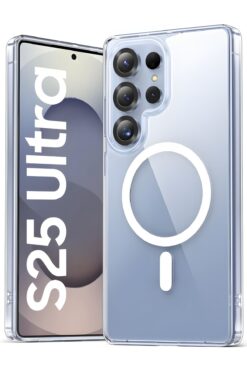 Fibaks Galaxy S25 Ultra Kılıf Magsafe Wireless Kablosuz Şarj Destekli Sert Şeffaf Darbe Emici Kapak