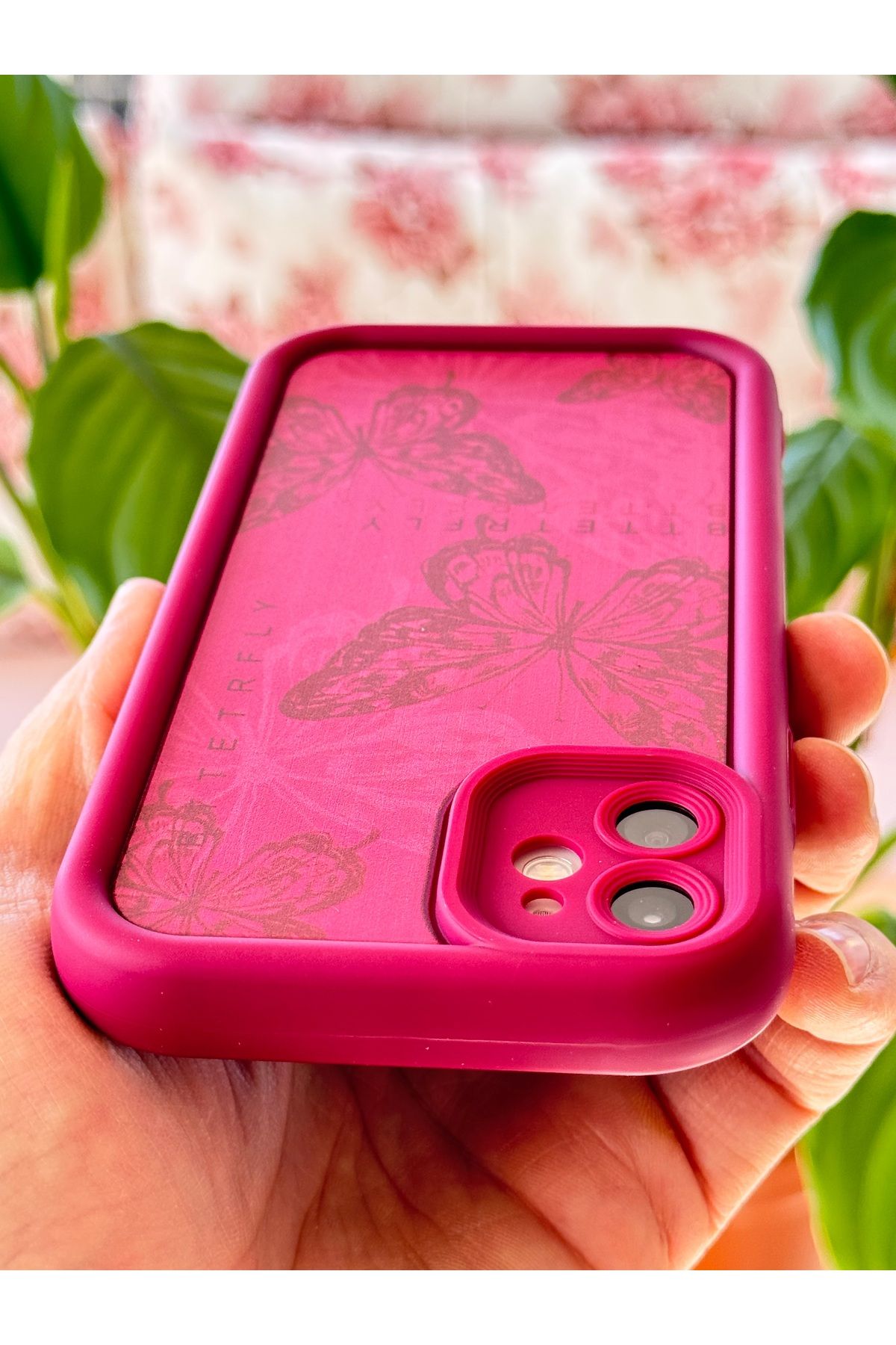 Fibaks Apple iPhone 11 Kılıf Yumuşak Dokulu Kelebek Desenli Yumuşak Kamera Korumalı Mürdüm Silikon Kapak - Görsel 5