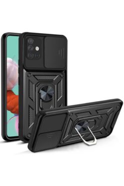 Fibaks Samsung Galaxy A51 Uyumlu Kılıf Kamera Korumalı Sürgülü Yüzüklü Armor Military Tank Zırh