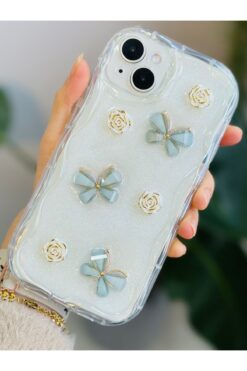 Go Aksesuar Iphone 14 Plus - 15 Plus  Sedef Kelebek Tasarımlı Oyuncaklı Silikon Kılıf