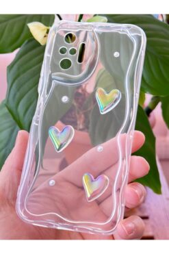 Fibaks Xiaomi Redmi Note 10 Pro Kılıf 3D Kalpli İnci Tasarımlı Desenli Kamera Korumalı Şeffaf Silikon Kapak