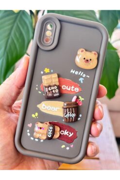 Fibaks Apple iPhone X/XS Kılıf Tasarımlı Desenli Kamera Korumalı Ayıcık Kahve Renkli Yumuşak Silikon Kap