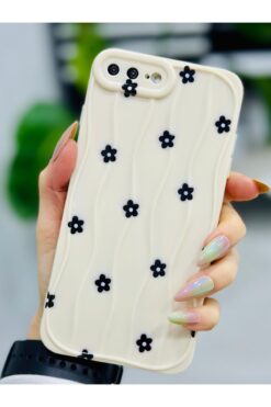 Go Aksesuar Iphone 7 Plus Ve 8 Plus Uyumlu SİYAH PAPATYA Baskılı Lansman Silikon Kılıf