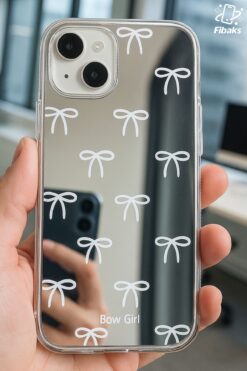 Fibaks İphone 13 - 14 - 15 Uyumlu Kılıf Aynalı Bow Girl Fiyonk Desenli Darbe Emici Silikon Kapak