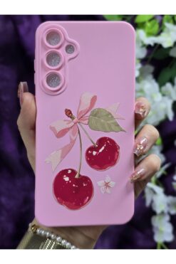 Magic Ring Samsung Galaxy A55 / Samsung A35 Uyumlu Kiraz Desenli Pembe Silikon Telefon Kılıfı