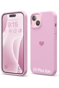 gaga elektronik iPhone 15 Plus İçin Kalp Logolu İçi Kadife Silikon Kılıf