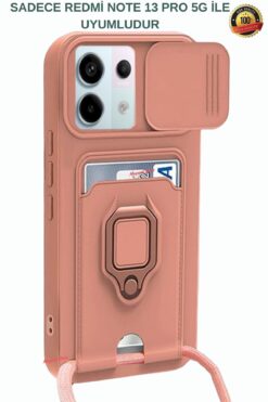 Hatreds Xiaomi Redmi Note 13 Pro 5G Uyumlu Kılıf Lüx Tasarım Yüzüklü +İpli Lens Korumalı 3in1 Kapak