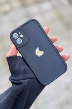 KVK PRİVACY İphone 12 Uyumlu Kılıf Ay Desenli Darbelere Dayanıklı Kamera Korumalı Silikon Kapak Siyah