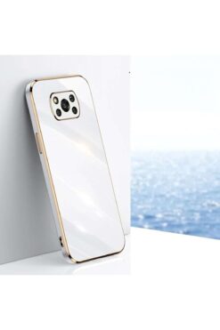 Fibaks Xiaomi Poco X3 - X3 Pro Uyumlu Kılıf Parlak Kenarlı Altın Işlemeli Kamera Korumalı Kapak
