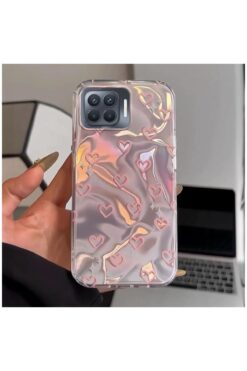 Pro Aksesuar Oppo Reno 4 Lite Uyumlu Kılıf Kalp Desenli Silikon Kılıf Pembe