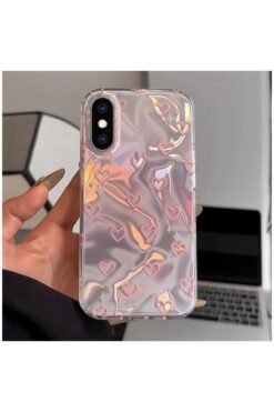 Zebana Apple iPhone X Uyumlu Kılıf Zebana Pink Heart Silikon Kılıf Pembe