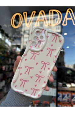 OVADA SAMSUNG GALAXY A13 Uyumlu Kamera Korumalı Dalgalı Kenarlı Kalp ve Kurdele Baskılı Silikon Kılıf