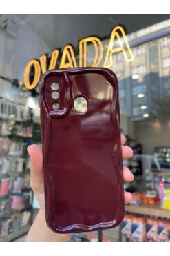 OVADA SAMSUNG GALAXY A20/A30/M10S Kamera Korumalı Dalga Kenarlı Işıltılı Bordo Cherry Silikon Kılıf