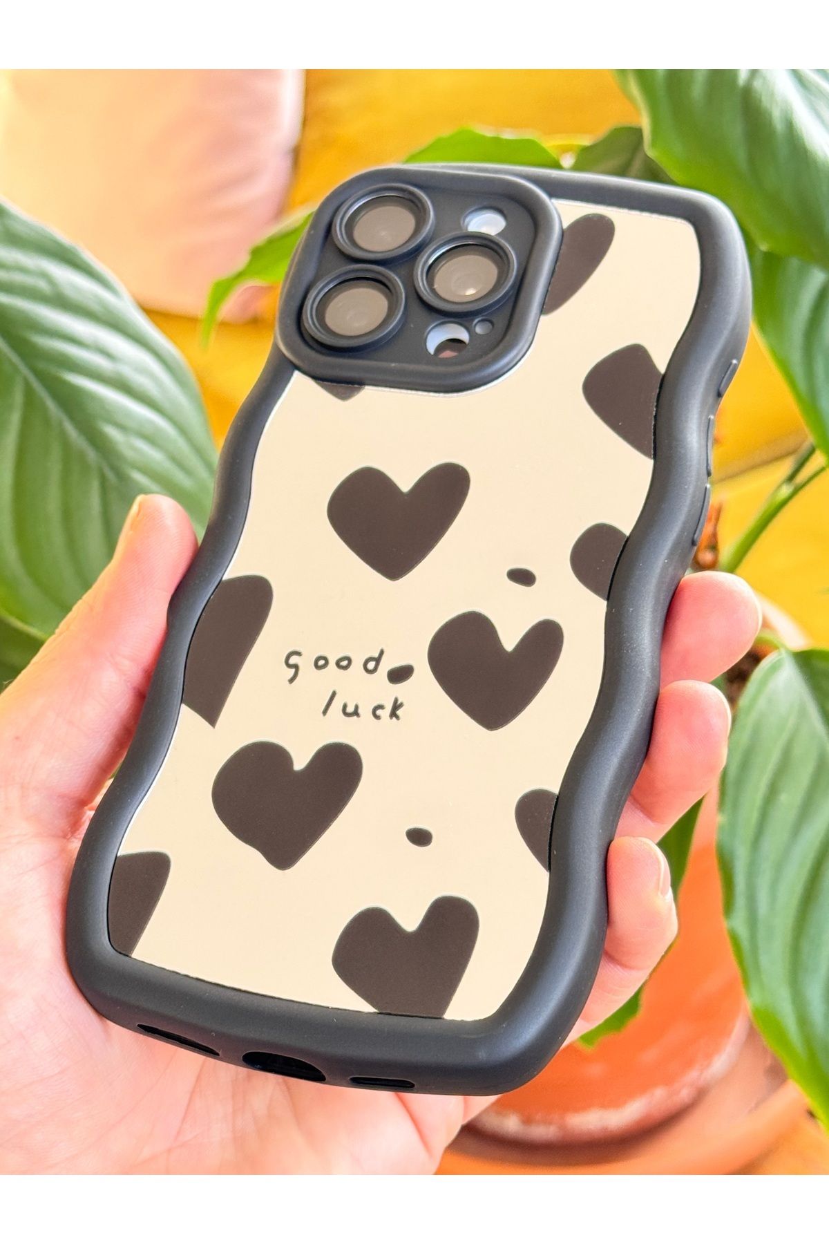 Fibaks Apple iPhone 15 Pro Kılıf Aynalı Kalp Desenli Yumuşak Kenarlı Kamera Korumalı Silikon Kapak - Görsel 4