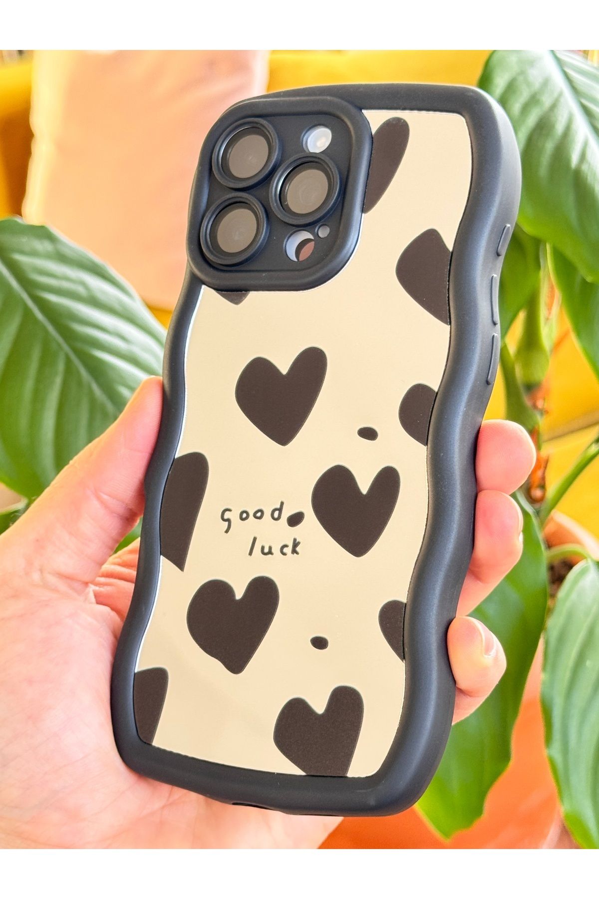 Fibaks Apple iPhone 15 Pro Kılıf Aynalı Kalp Desenli Yumuşak Kenarlı Kamera Korumalı Silikon Kapak - Görsel 5